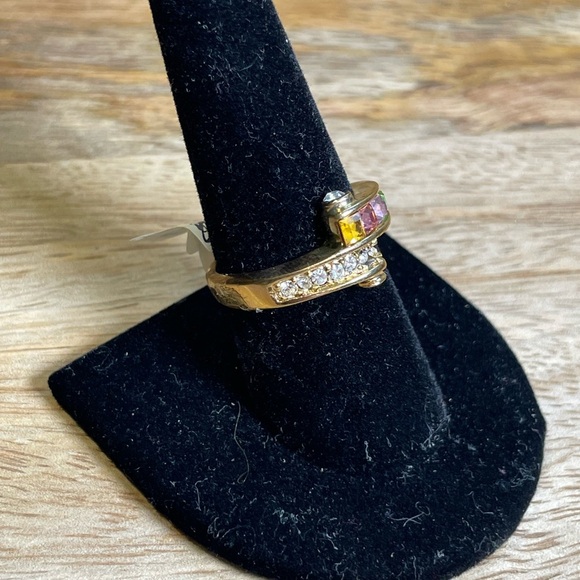 Vintage Deadstock 18KT Gold Filled Ring with Natural Tourmaline & Quartz Crystal - Picture 7 of 8